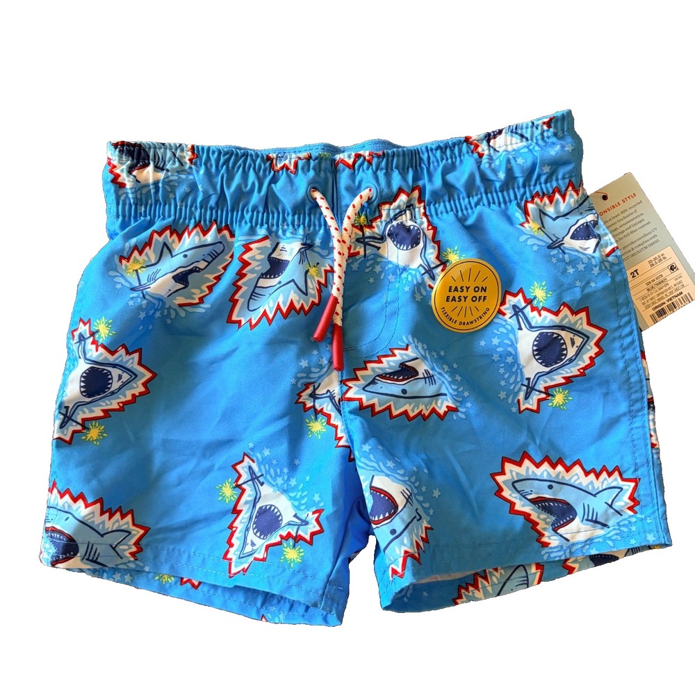 Target Cat & Jack Patriotic Shark Star Swim Trunks Shorts 2T Toddler Boy NWT NEW